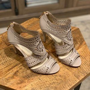 AERIN Lia Laser-Cut Leather Open Toe Heels
